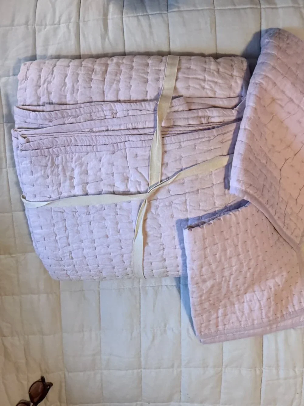 Quince European Linen Cotton Stitch Quilt Set in Orchid – Full/Queen